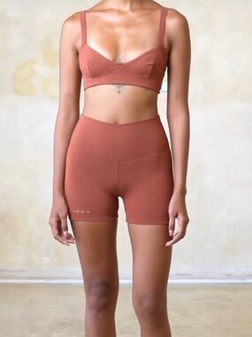 Studio K Yogawear Organic Bamboo Set Disa Shorts + Elna Bralette Cinnamon Sz S 4